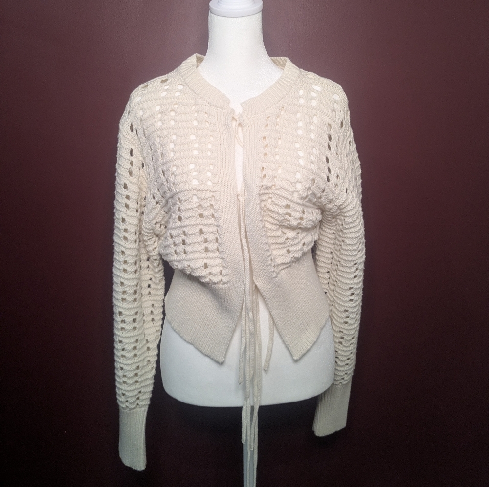 Jessica Simpson Cream Lace-Up Cardigan Sweater